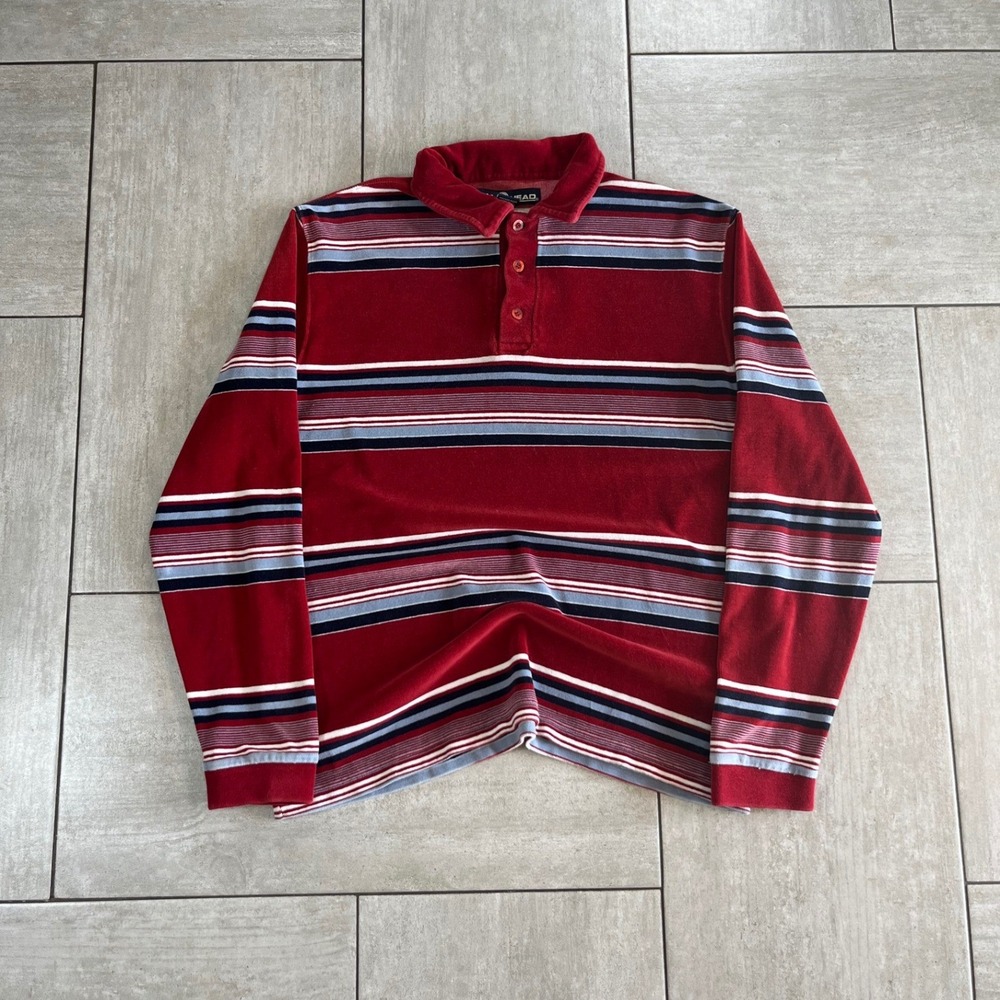Bullhead Mens Red Striped Velour Long Sleeve Polo Shirt Size 21.5x27